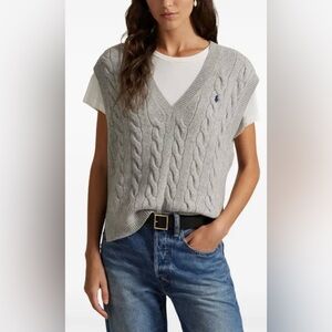 POLO Ralph Lauren Unisex Light Gray 100% Cotton Cable Knit Sweater Vest Large